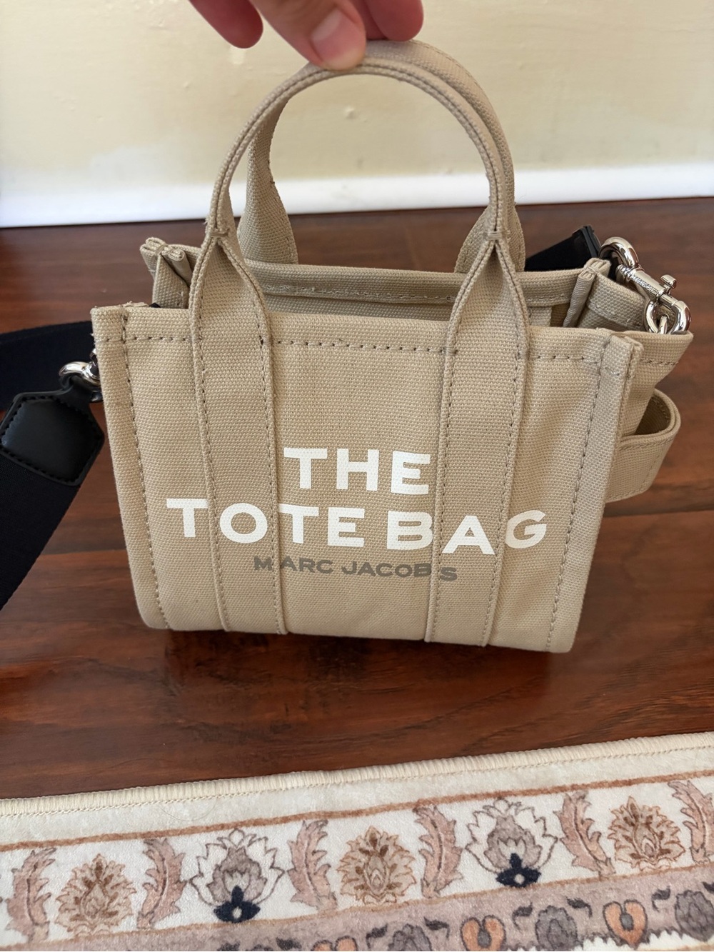 Marc Jacobs Mini Canvas Tote in Beige with Black Strap